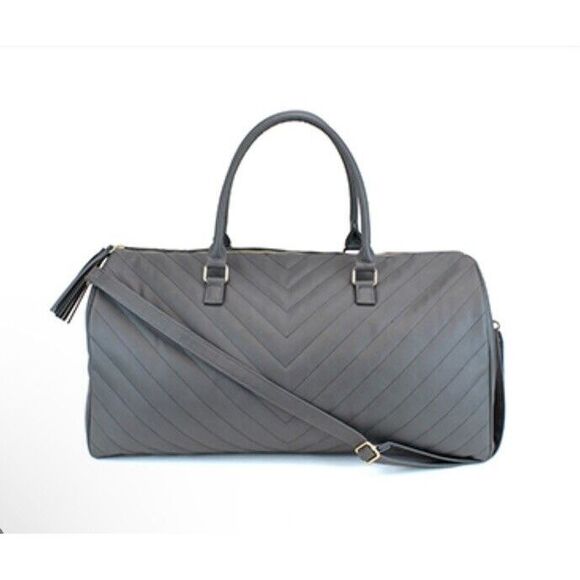 Women's Gray‎ Quilted Weekender Travel Duffel Bag With Rose Gold Hardware New - Picture 1 of 15